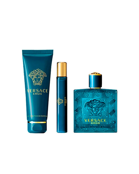 Versace Eros Eau de Toilette Gift Set 3.4 fl oz (100 ml) With Mini and 5.0 oz Shower Gel For Men By Versace