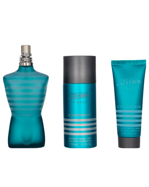 Le Male Eau de Toilette 3-Piece Gift Set 4.2 fl oz (125 ml) With Shower Gel 2.5 oz and Deodorant 5.1 oz For Men By Jean Paul Gaultier