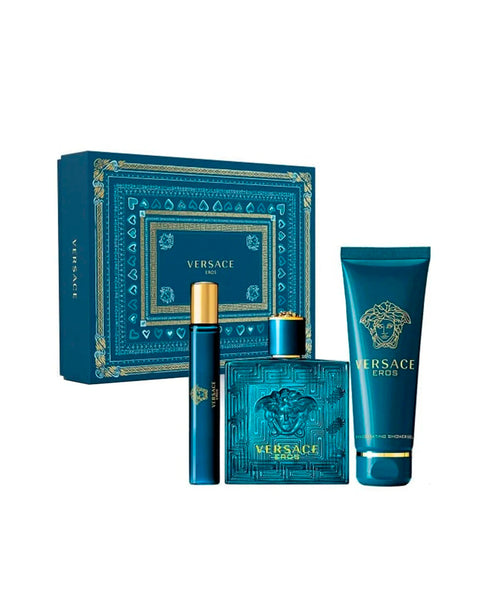 Versace Eros Eau de Toilette Gift Set 3.4 fl oz (100 ml) With Mini and 5.0 oz Shower Gel For Men By Versace