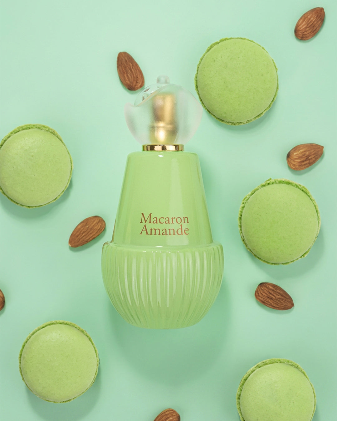 Jeanne Arthes Macaron Amande Eau de Parfum for women bottle in a styled display