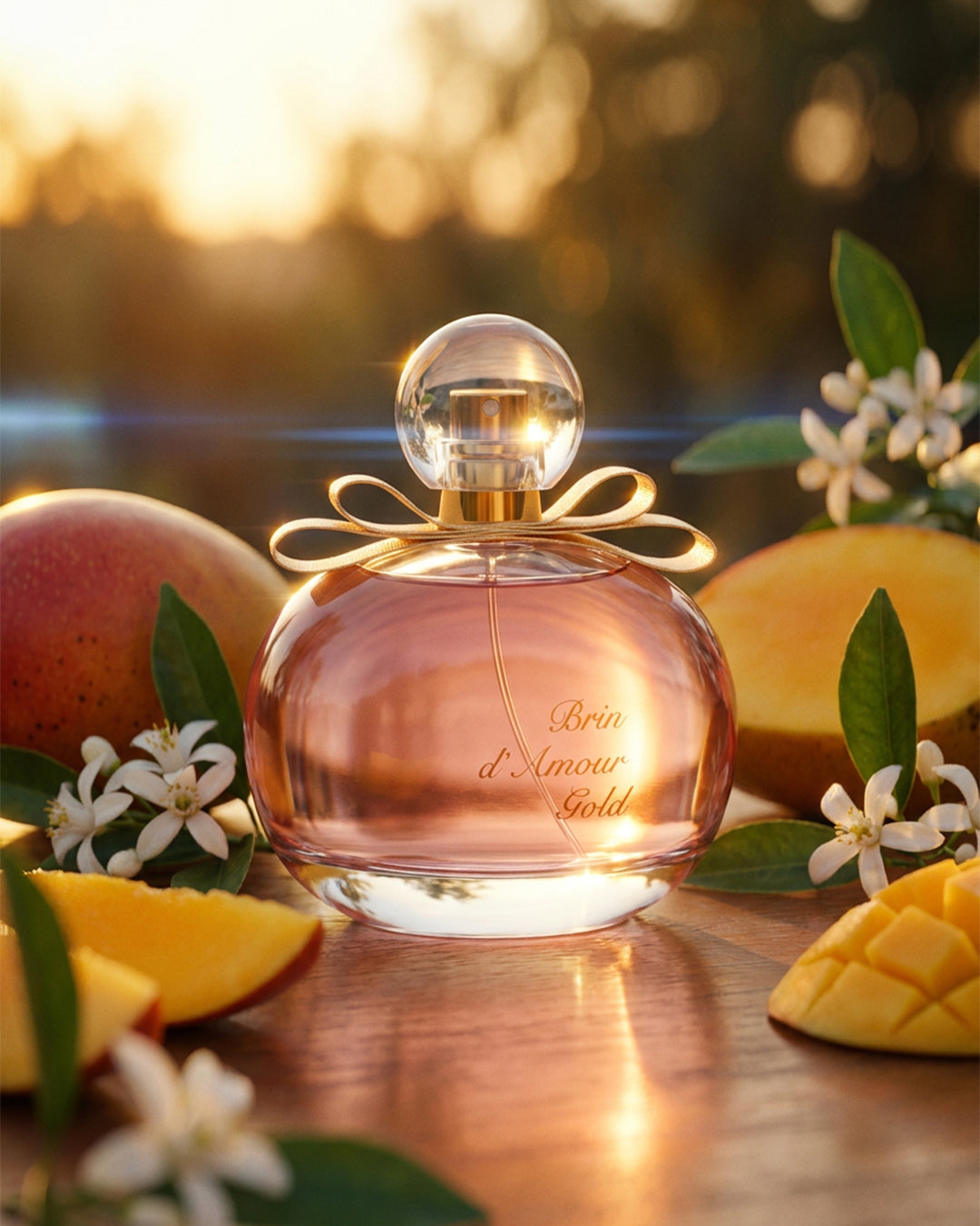 Brin d'Amour Gold Eau de Parfum for women bottle in a styled display
