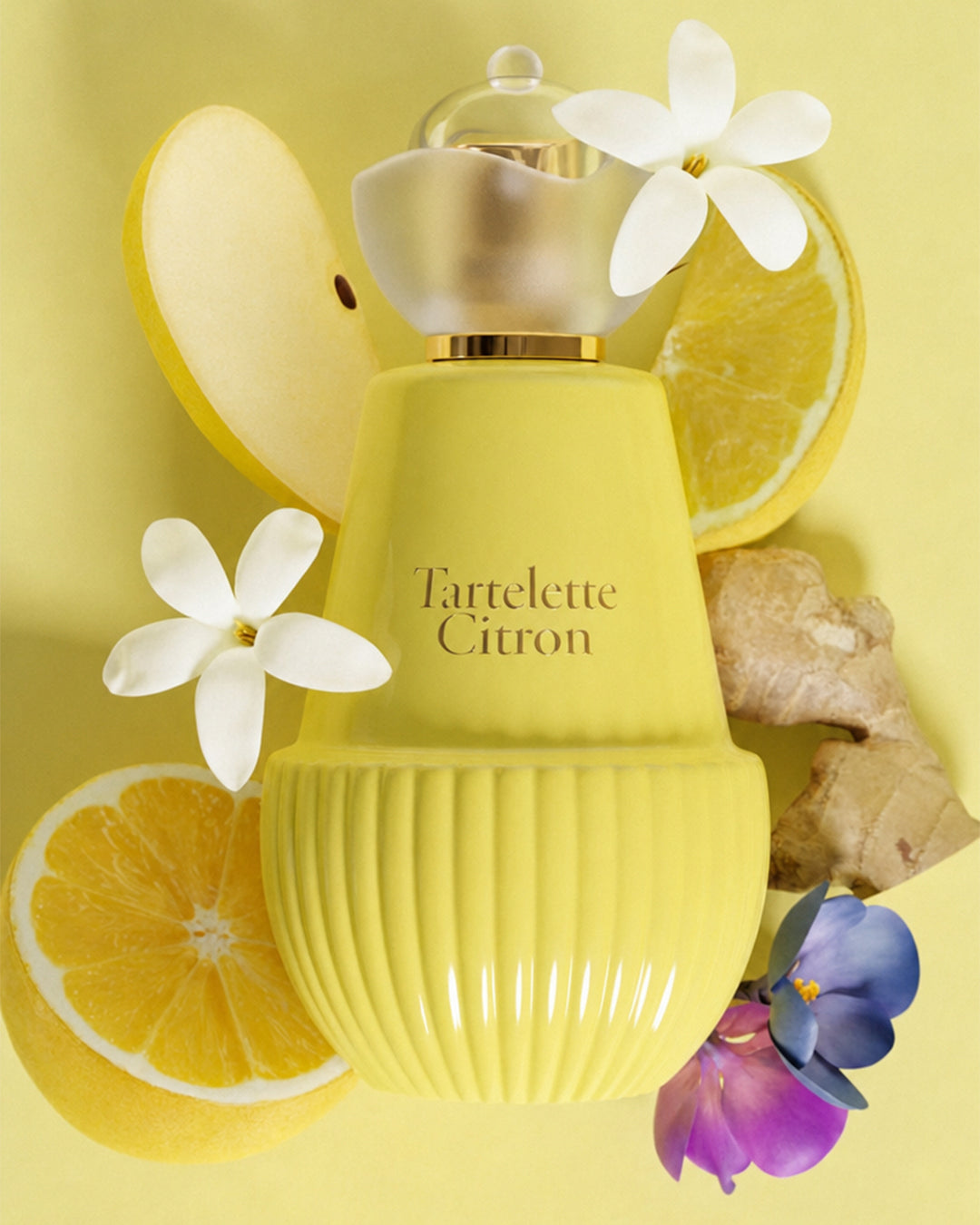 Jeanne Arthes Tartelette Citron Eau de Parfum bottle in a styled display