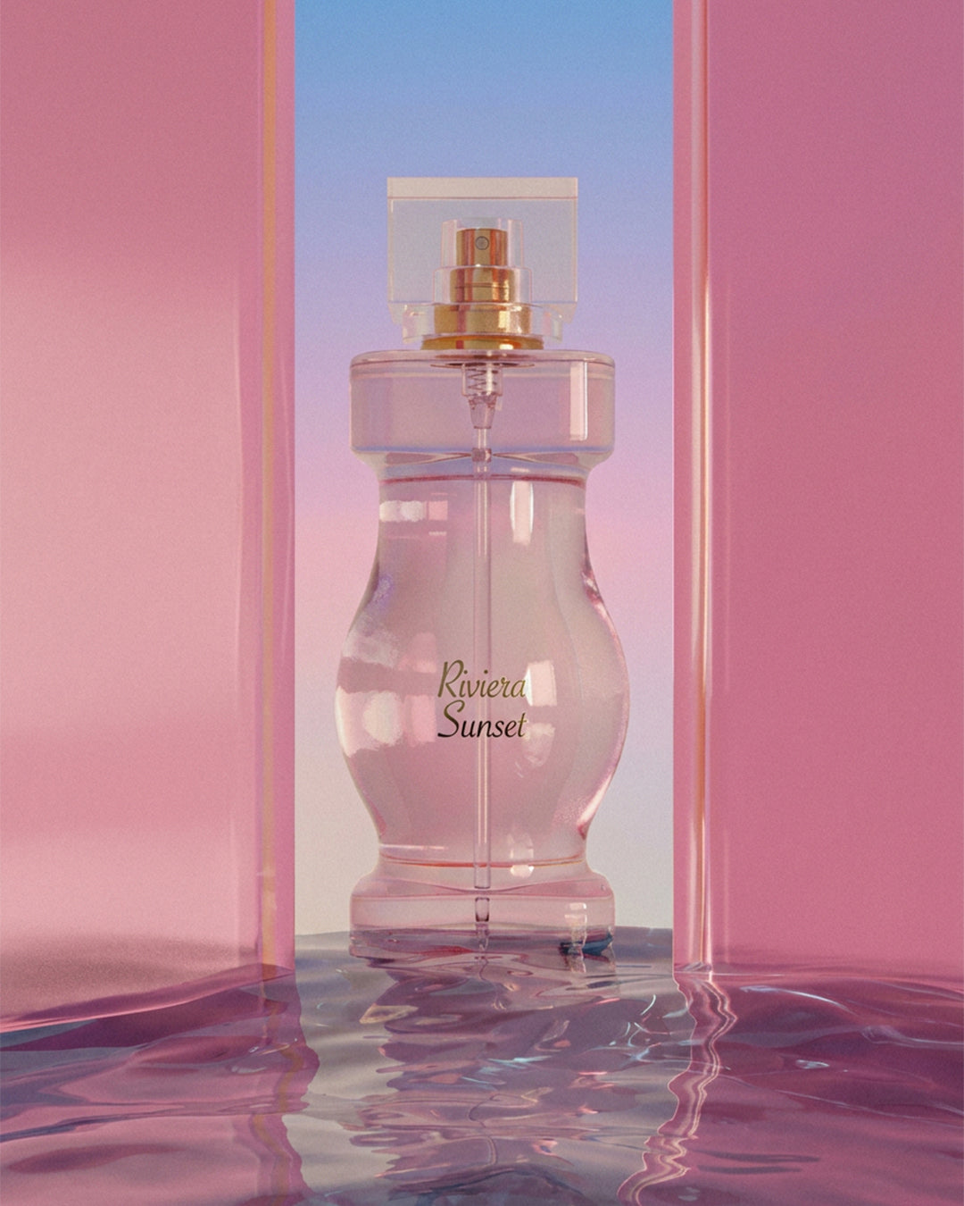 Jeanne Arthes Riviera Sunset Eau de Parfum bottle in a styled display