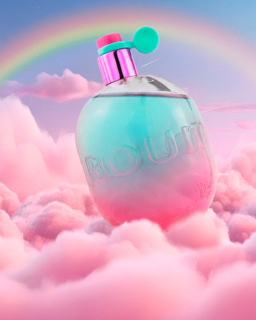 Jeanne Arthes Boum Rainbow Eau de Parfum bottle in a styled display