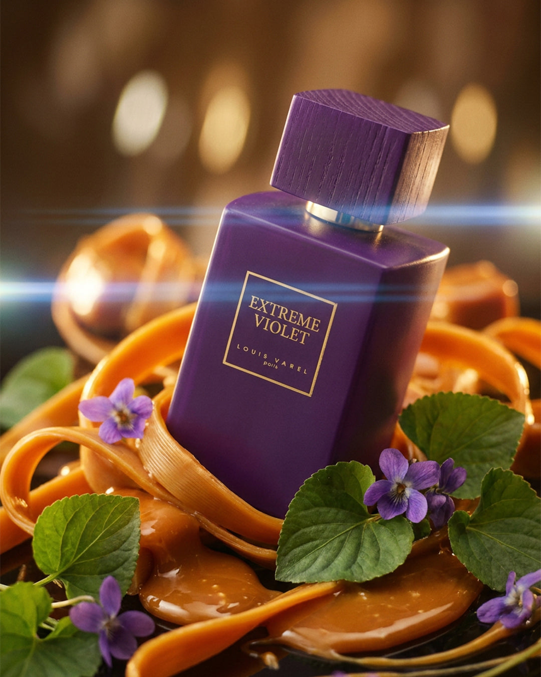 Louis Varel Extreme Violet Eau de Parfum unisex bottle in a styled display