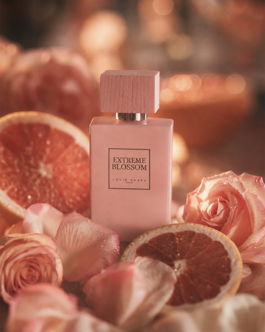 Louis Varel Extreme Blossom Eau de Parfum unisex bottle in a styled display