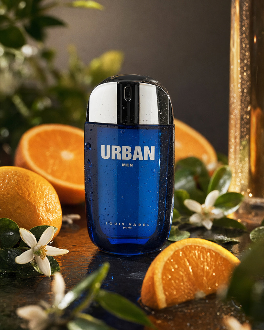 Louis Varel Urban Eau de Toilette for men bottle in a styled display