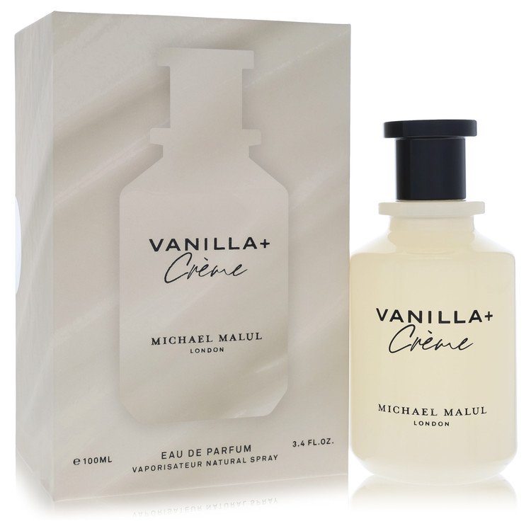 Michael Malul London Vanilla + Creme Eau de Parfum 100 ml / 3.4 fl oz bottle and box on a white background