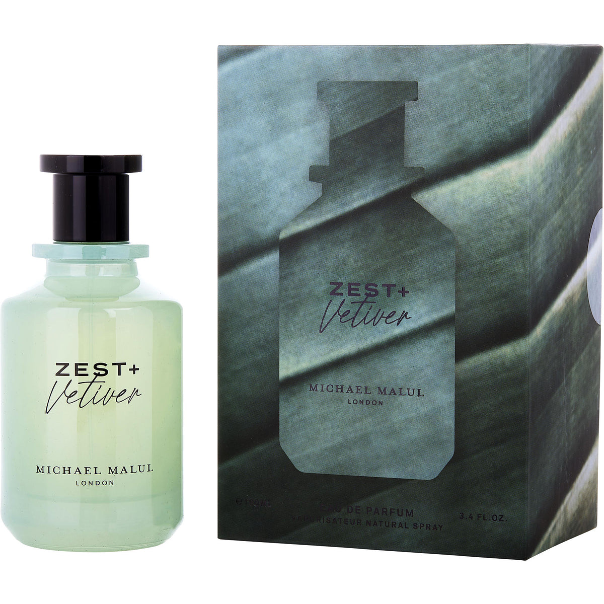 Michael Malul London Zest + Vetiver Eau de Parfum 100 ml / 3.4 fl oz bottle and box on a white background