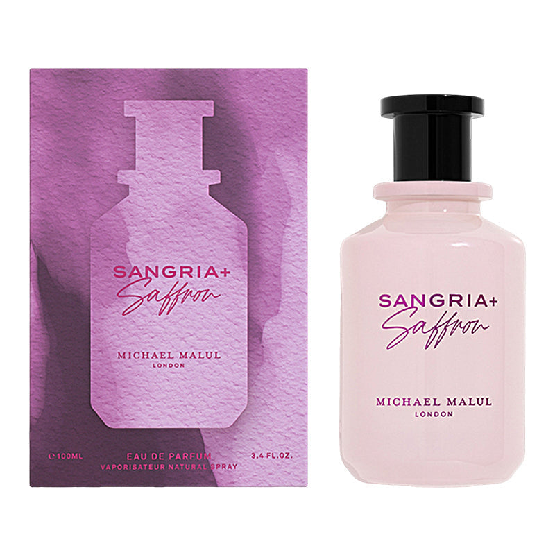 Michael Malul London Sangria + Saffron Eau de Parfum 100 ml / 3.4 fl oz bottle and box on a white background